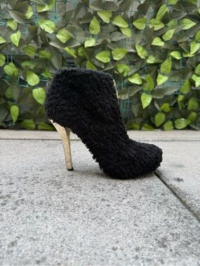 Black Faux-Shearling High Heel Ankle Boot